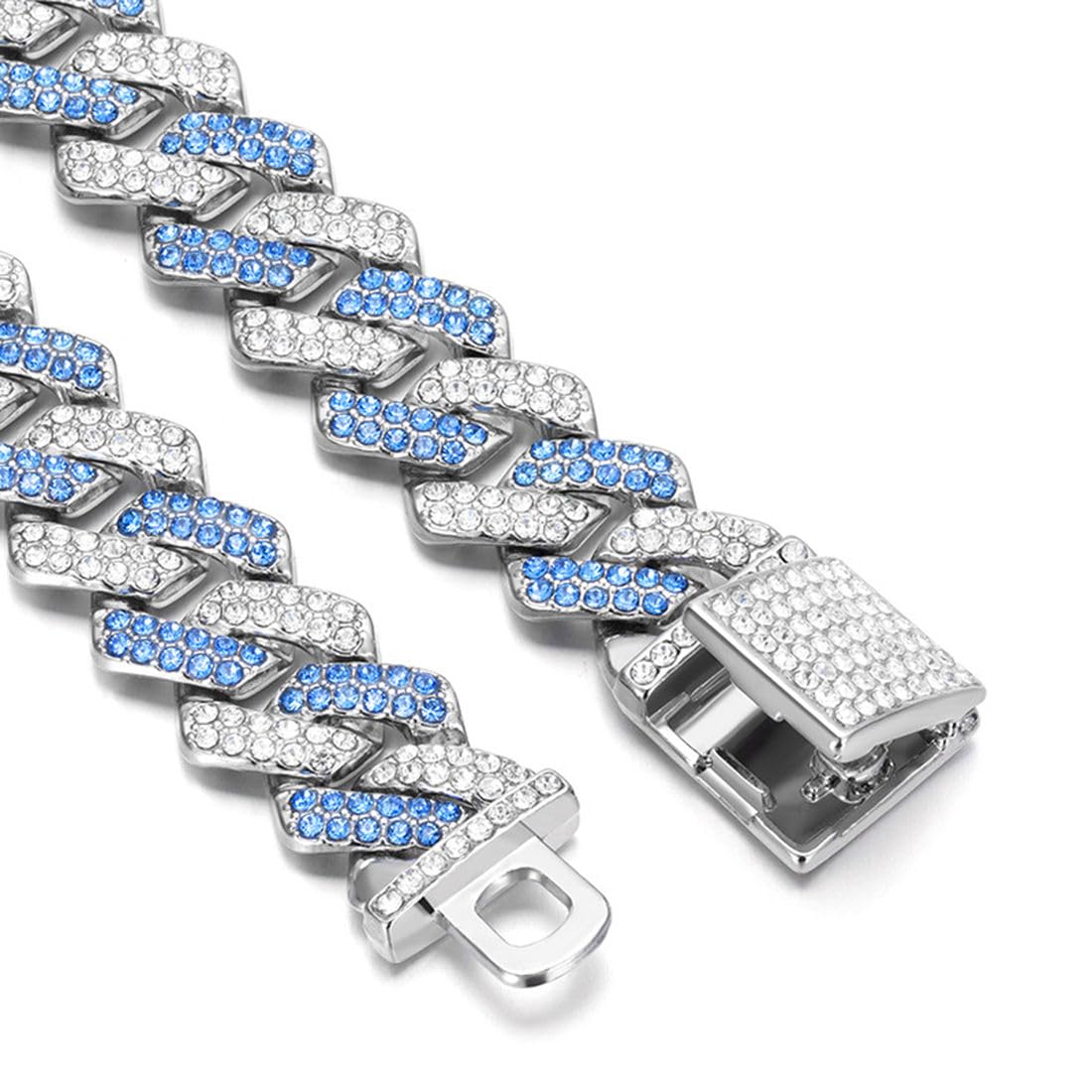 Blue Chain Dog Collar For Medium Dogs, Bling Diamond Cuban Link Dog Collars Glitter Rhinestone Dog Necklace For For Small Medium