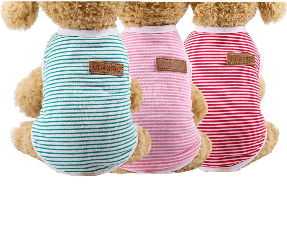 Kutkut Combo Of 3 Striped T-Shirt Clothes For Small Dogs & Cats,Summer Cotton Vest Doggy Tank Top For Cavalier King, French Bull