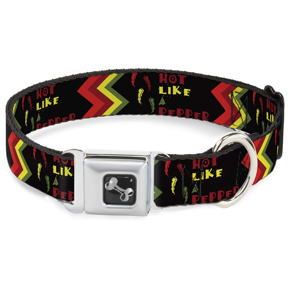 Buckle-Down Seatbelt Buckle Dog Collar - Hot Like A Pepper - 1'' Wide - Fits 15-26'' Neck - Large