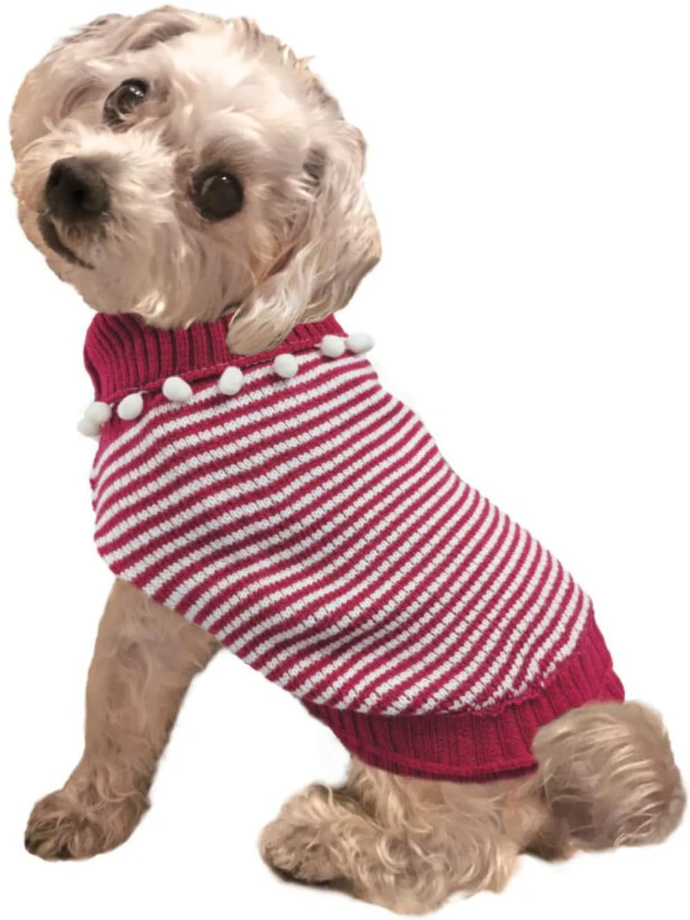 Ethical Pet Products 23902761: Fashion Pet Sweater Pom Pom Stripe, Raspberry Sm