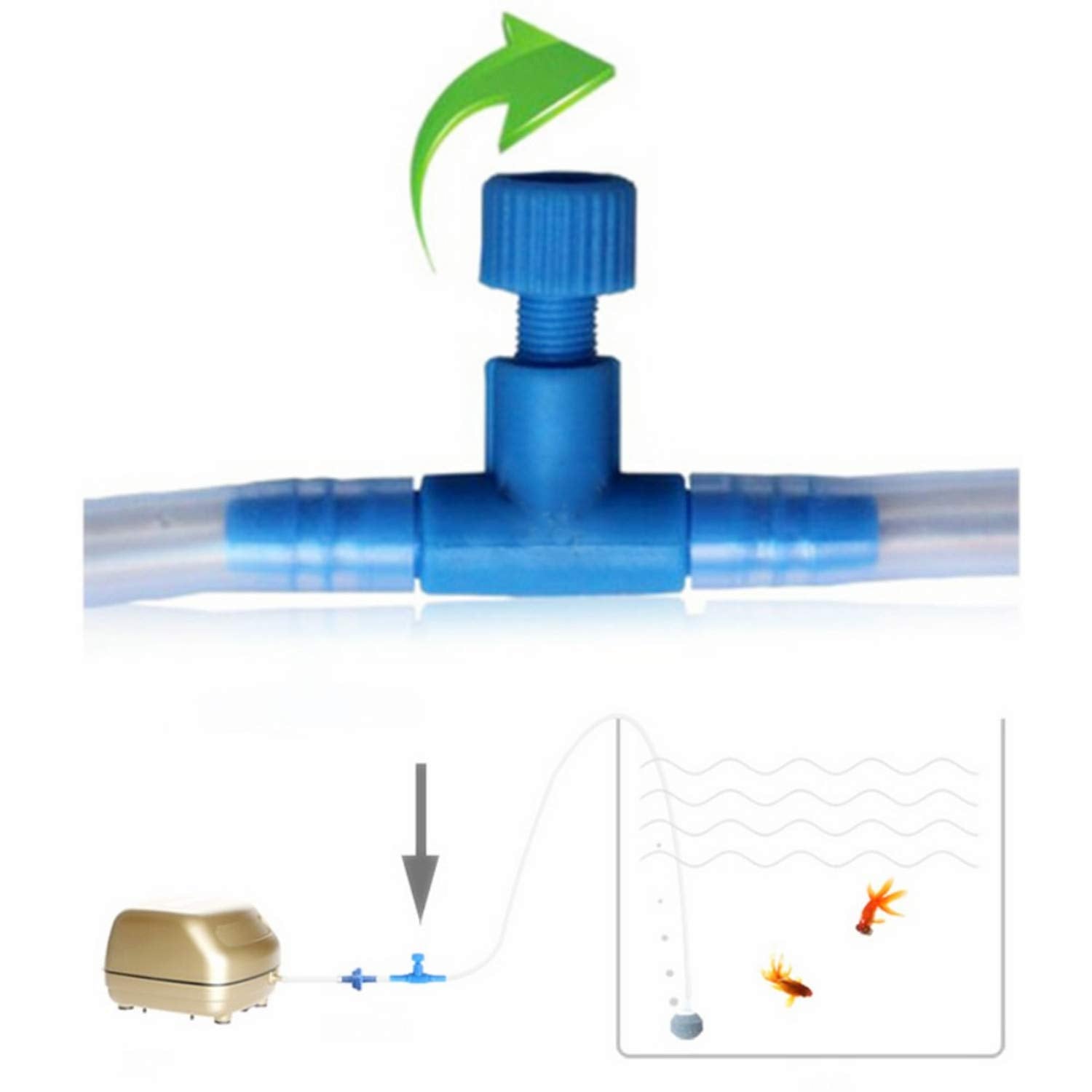 Xmhf 10 Pcs Blue Plastic T Shaped Aquarium 2 Way Air Pump Control Valves For Fish Tank