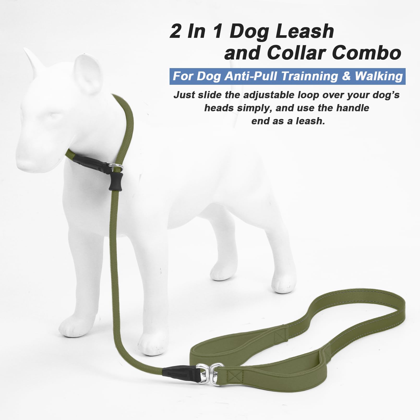 Slip Lead Dog Leash With Double Handle, Reflective Dog Training Leash [360 Swivel Anti-Tangle] Heavy Duty Nylon Slip Lead And Co
