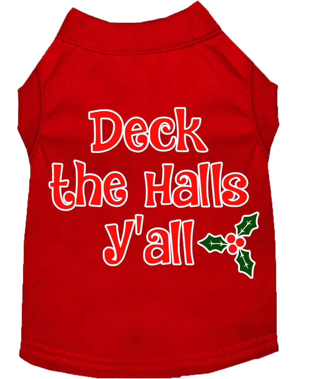 Christmas Pet Dog & Cat Shirt Screen Printed, &quot;Deck The Halls, Y'all&quot; Gray LG (10-14 lbs.)