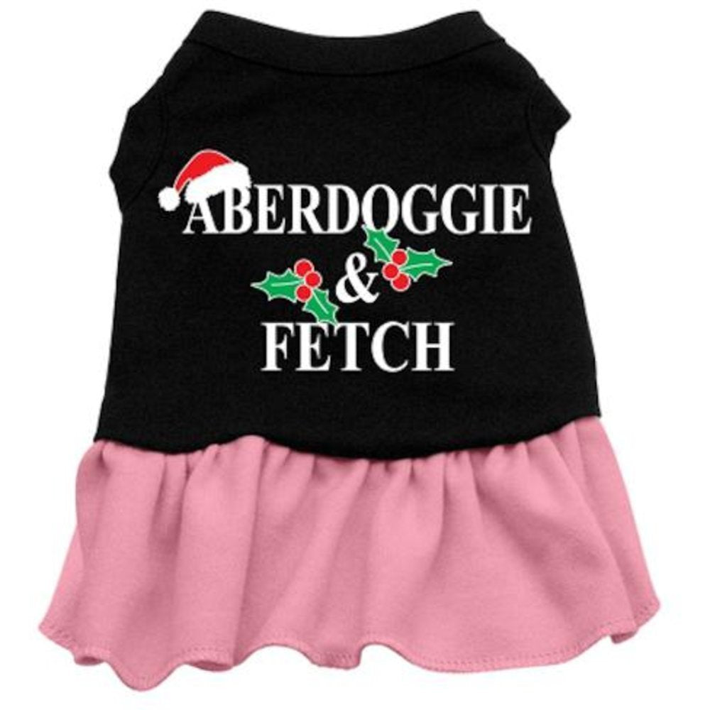 Christmas Pet Dog & Cat Dress Screen Printed, Aberdoggie Christmas Black W/Light Pink 3XL (25-35 lbs.)