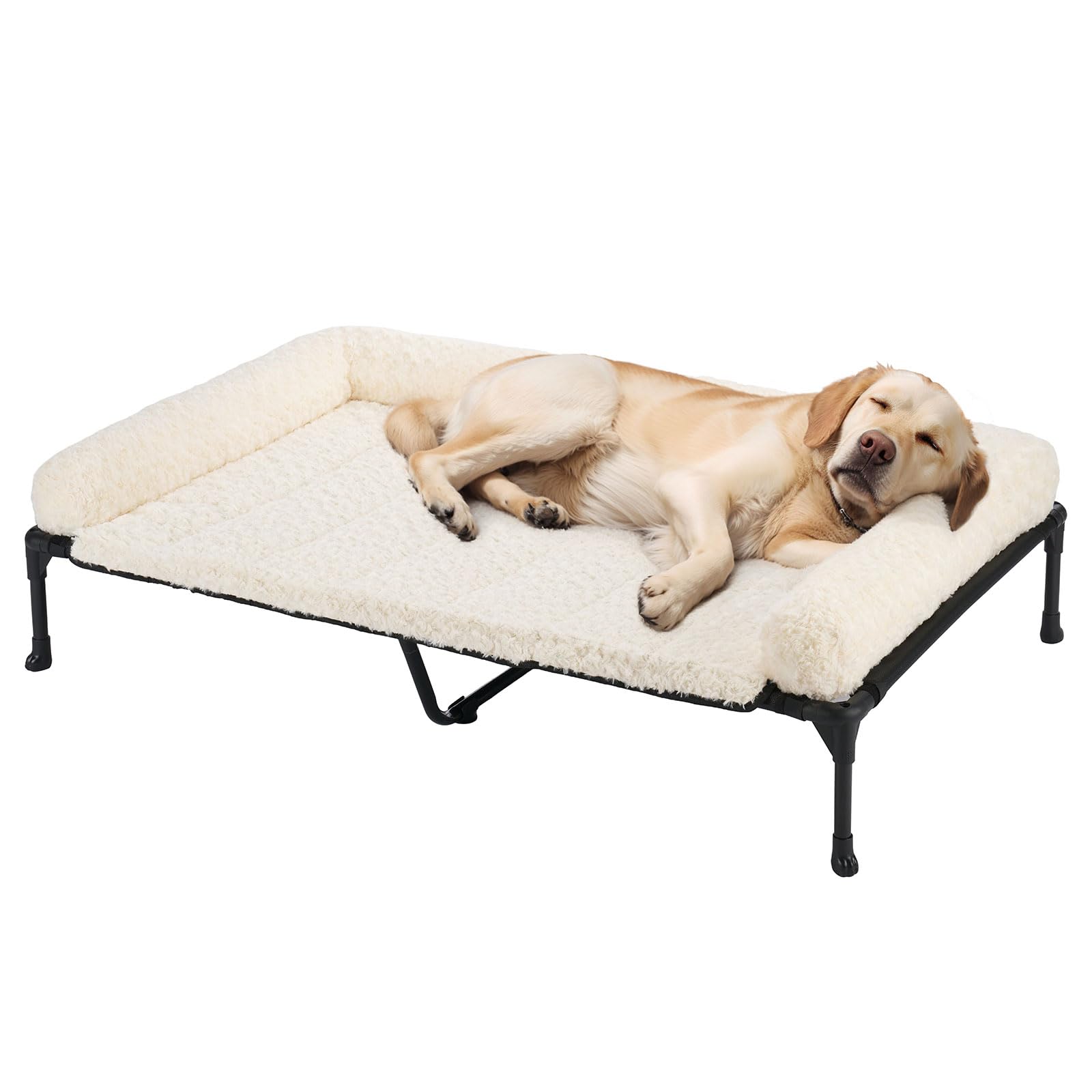 Veehoo Cooling Elevated Dog Bed Add Removable Deluxe Rose Plush Bolster Cushion Mat, 47'' X 29'' Washable Dog Couch Bed, Raised 