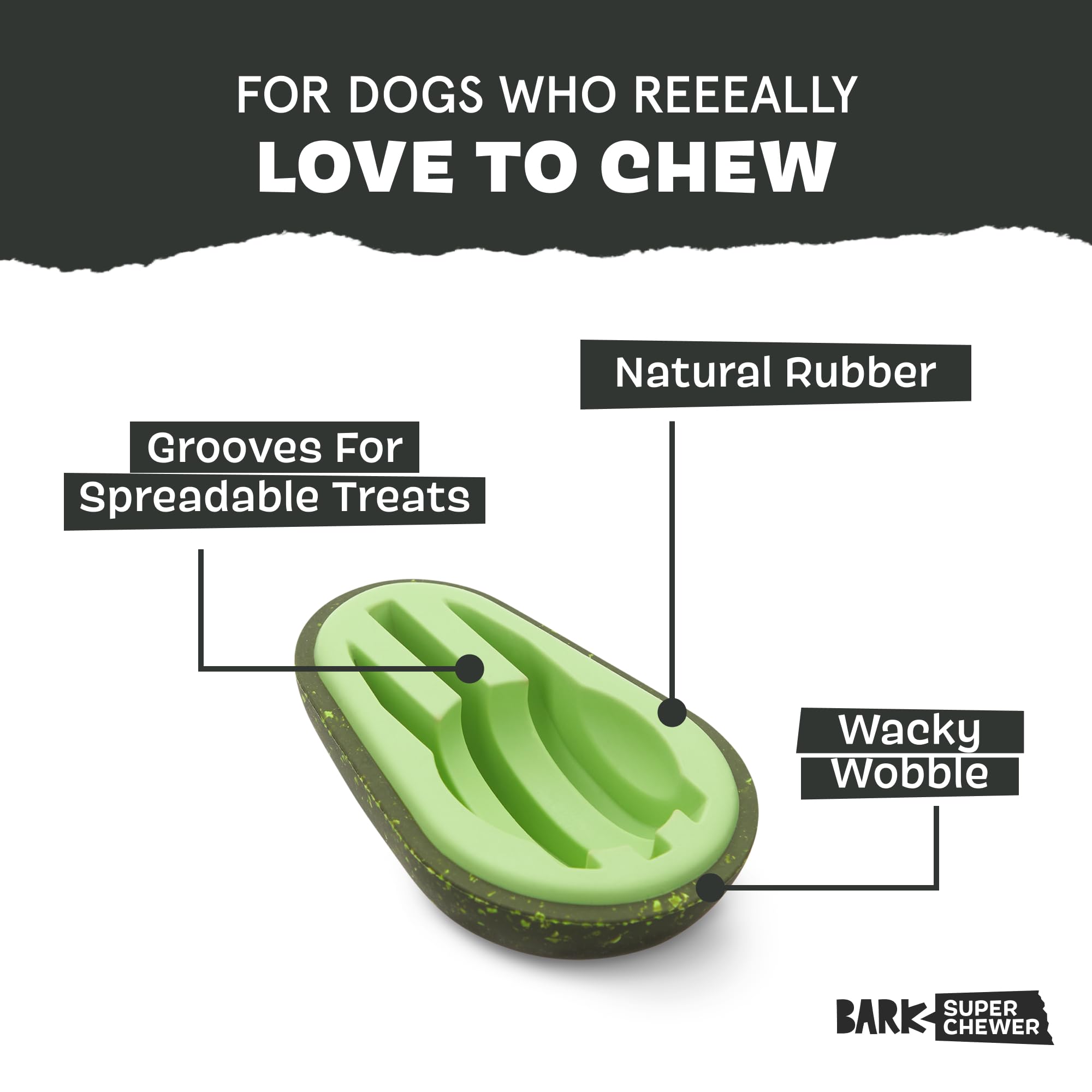 Barkbox Avocadoggo Dog Toy | Natural Rubber, Wobble Shape, Perfect For Peanut Butter & Dishwasher Safe | Dog Toy For Aggressive