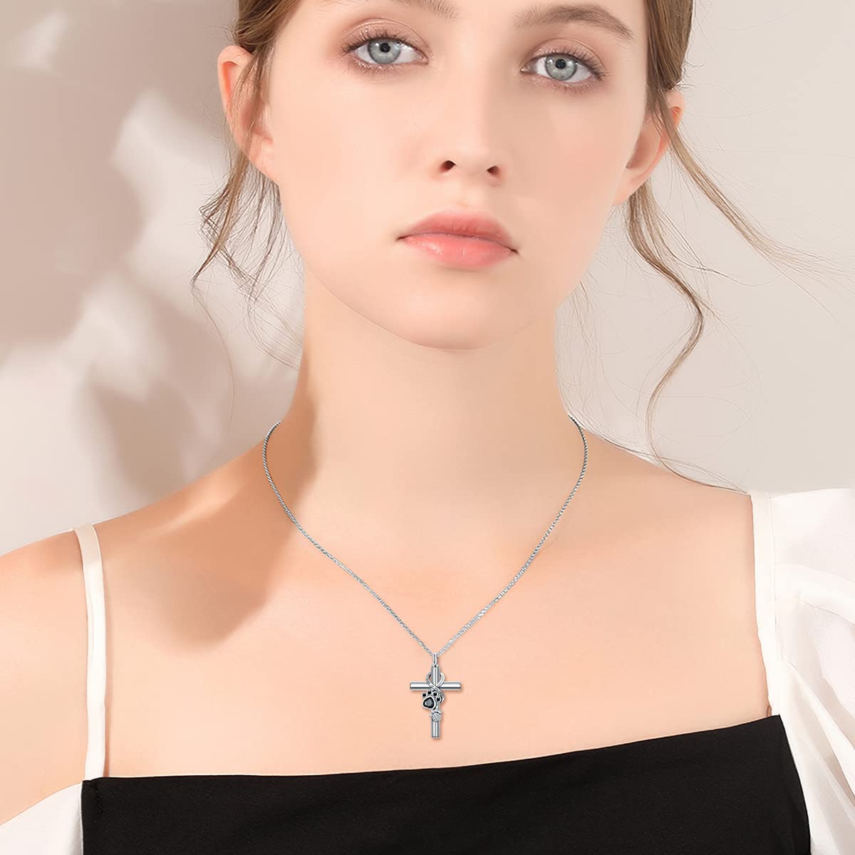 Flpruy Pet Cremation Jewelry - Animal Paw Print Memorial Cross Ashes Necklaces For Dog, Cat, Forever In My Heart