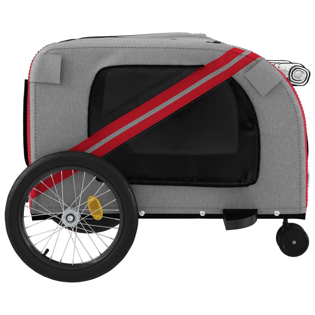 Vidaxl Pet Bike Trailer In Red And Gray - Durable Iron And Oxford Fabric Construction, Comfortable Pet Space, Convenient Design, Safe Travel, Multipurpose Use