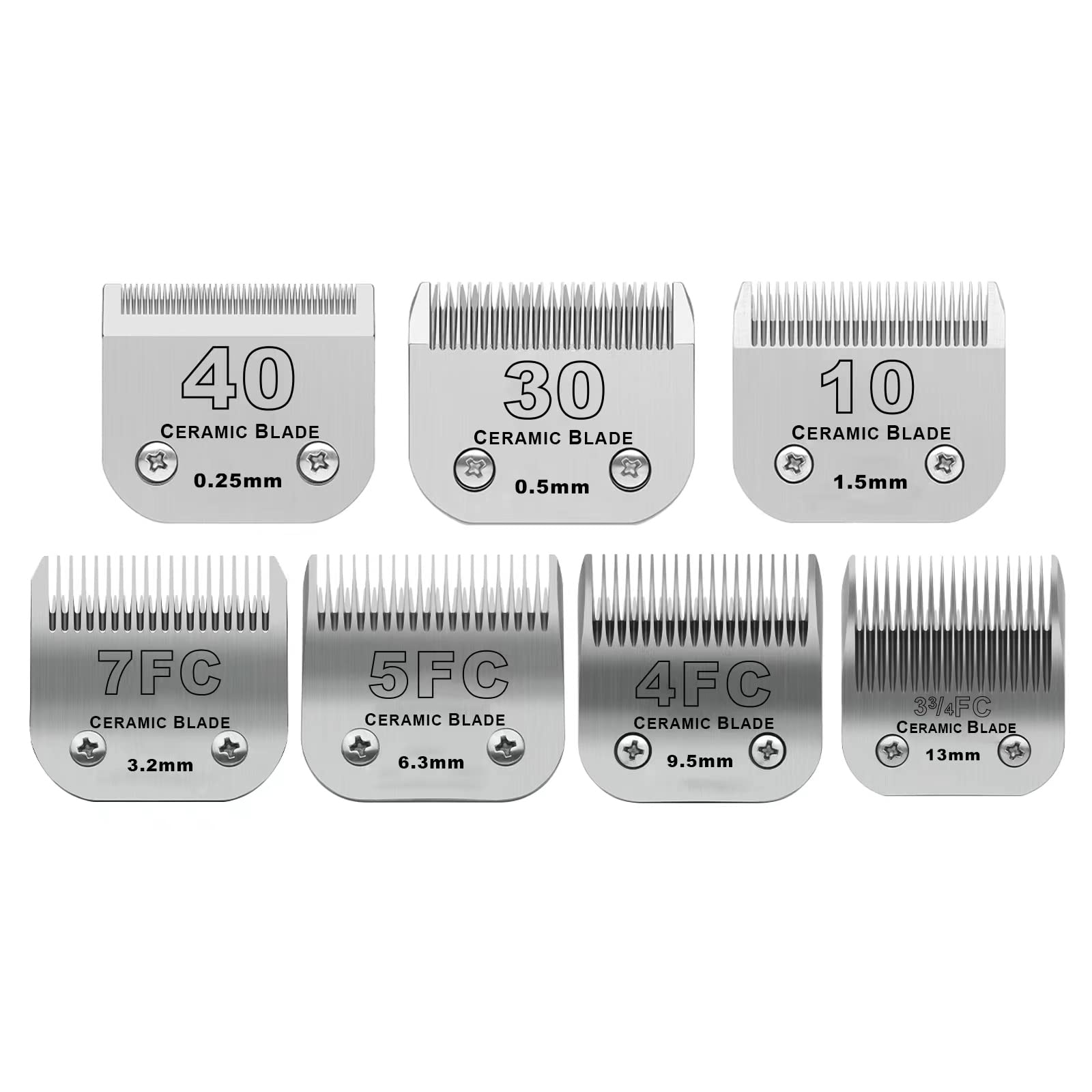 Size 40/30/10/7FC/5FC/4FC/3FC Detachable Pet Dog Grooming Clipper Ceramic Blades set,Compatible with Andis,Oster A5,Wahl KM10 Se