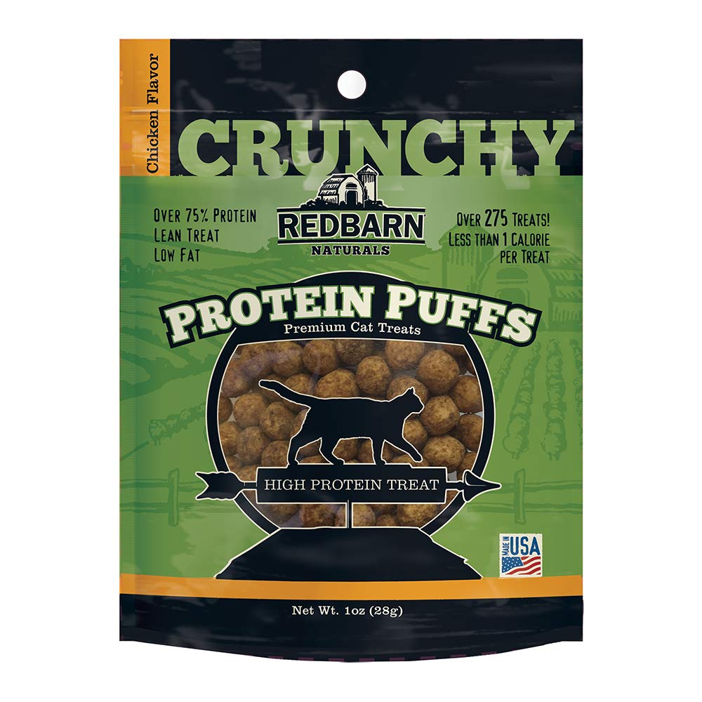 Redbarn All-Natural Protein Puffs Crunchy Treats For Cats And Kittens, Chicken Flavor - Premium Grain-Free High Protein Low Fat Snack - Made In Usa With No Artificial Ingredients - 1 Oz Bag