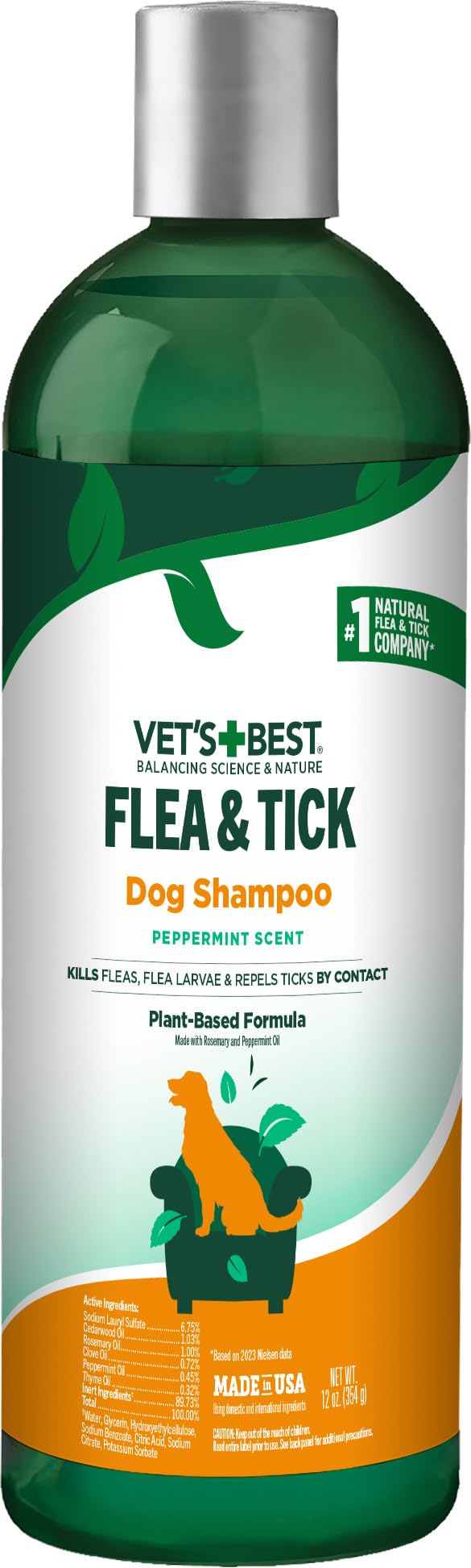 Vets Best Flea & Tick Advanced Strength Dog Shampoo - Dog Flea and Tick Treatment - Plant-Based Formula - Certified Natural Oils