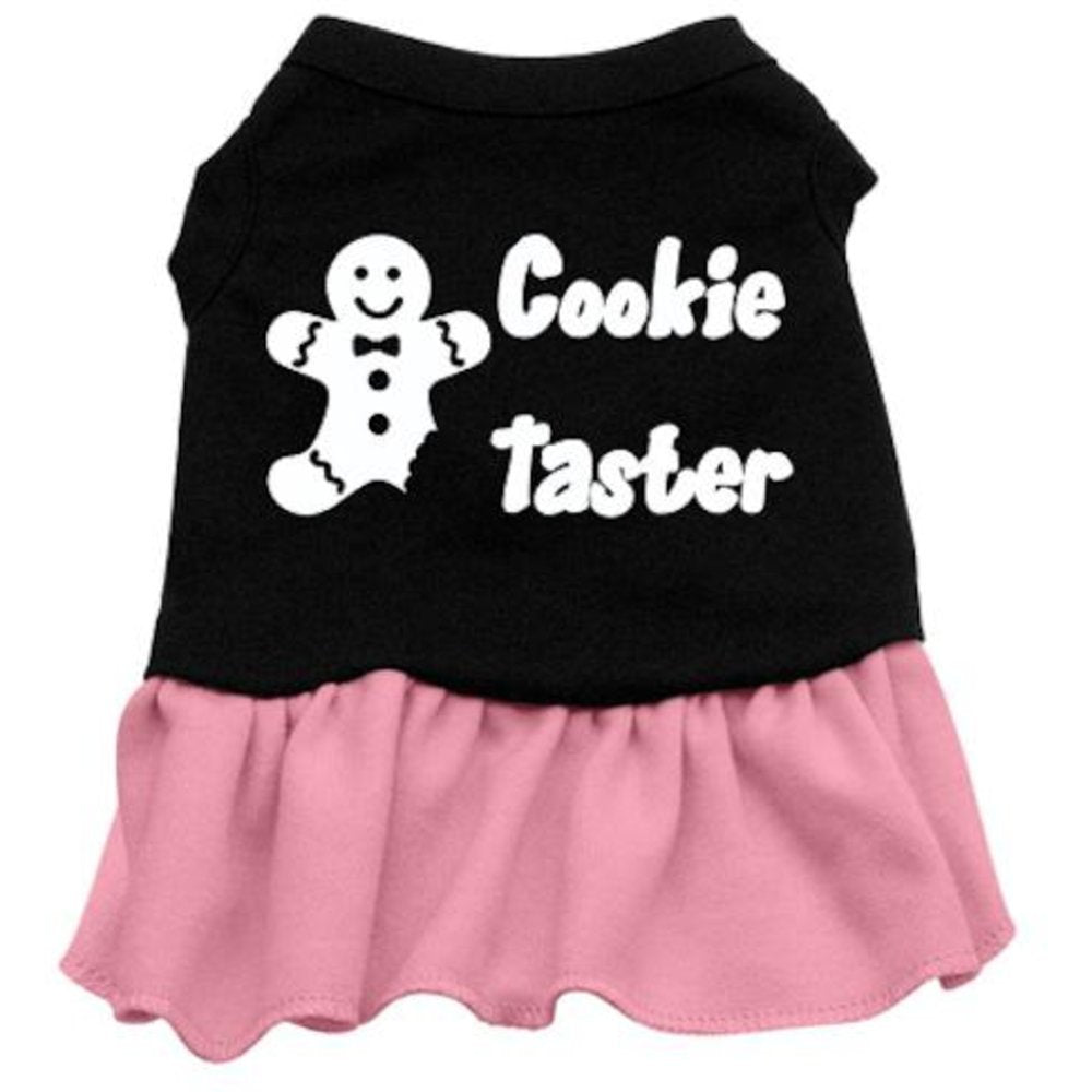 Christmas Pet Dog & Cat Dress Screen Printed, &quot;Cookie Taster&quot; Black W/Light Pink XS (0-3 lbs.)