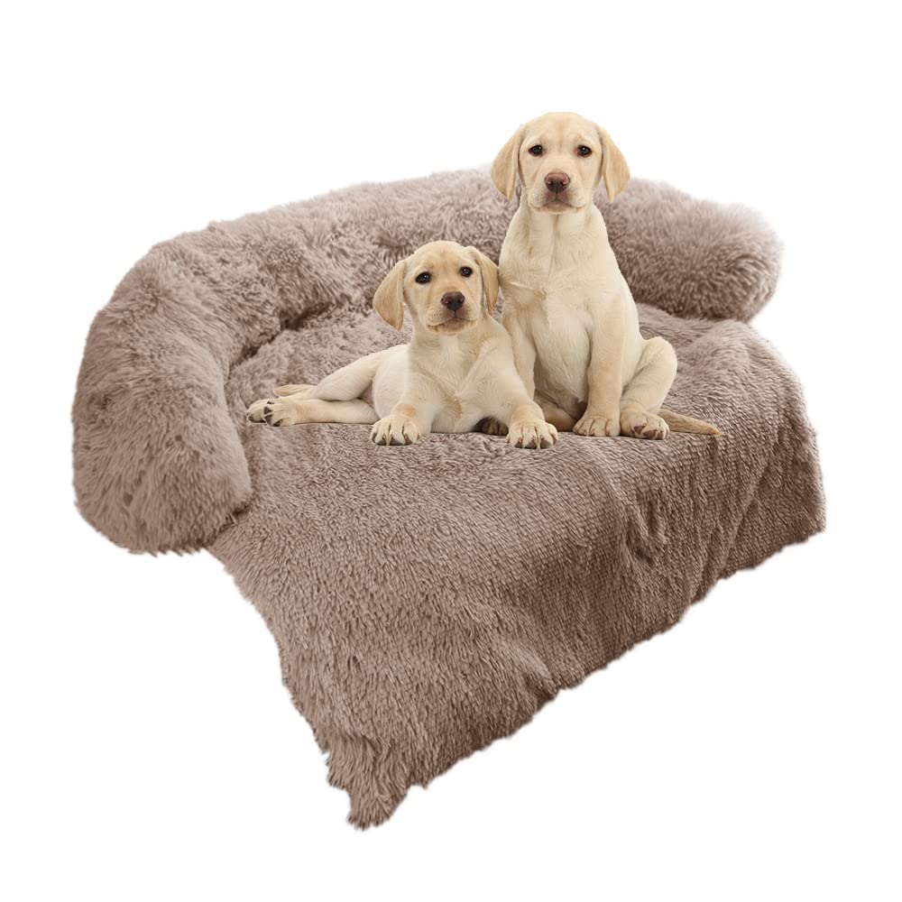 Calming Dog Bed Fluffy Plush Dog Mat For Furniture Protector With Removable Washable Cover For Large Medium Small Dogs And Cats (Medium(41X37X6), Camel)