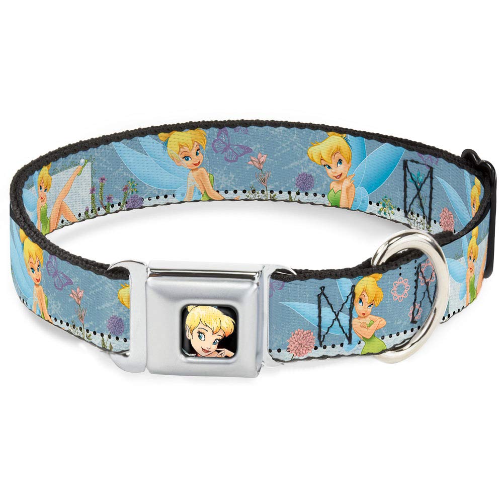 Buckle-Down Seatbelt Buckle Dog Collar - Tinker Bell Garden Poses - 1'' Wide - Fits 15-26'' Neck - Large