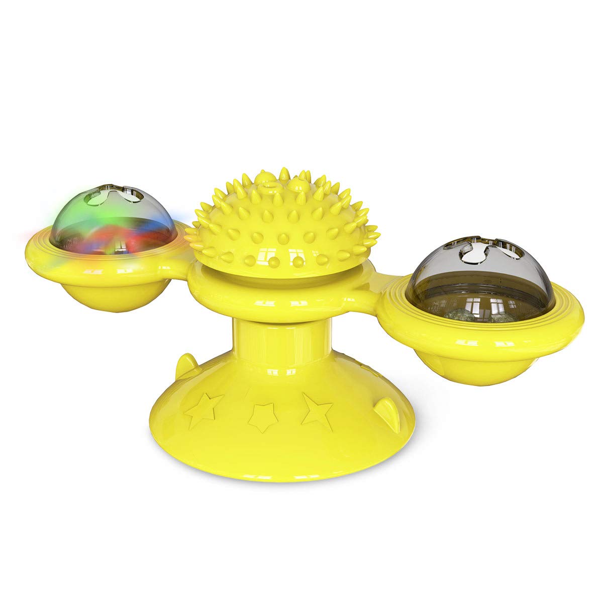 Cdipesp Windmill Cat Toy With Catnip, Interactive Cat Spinning Toys With Suction Cup Kitten Turntable Massage Toy For Indoor Cats (Yellow)