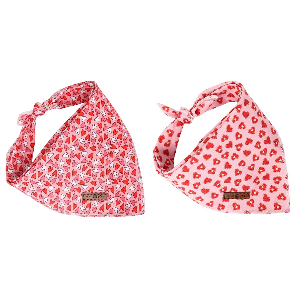 Lionet Paws Valentine'S Dog Bandanas 2 Pack, Pink Red Hearts Dog Kerchief,Adjustable Triangle Holiday Scarves For Medium Large D