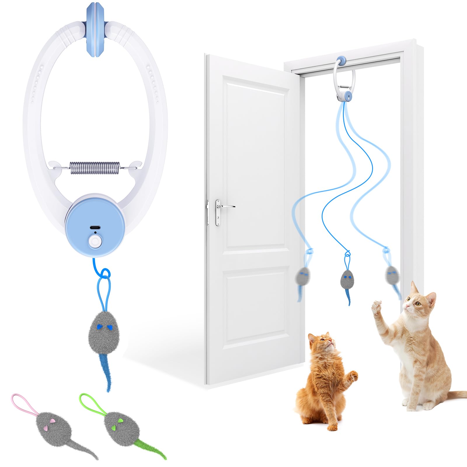 Kezlume Cat Toy Interactive For Indoor Cats, Smart Usb Rechargeable Door Hanging Automatic Retractable Kitten Toys, Teaser Elect