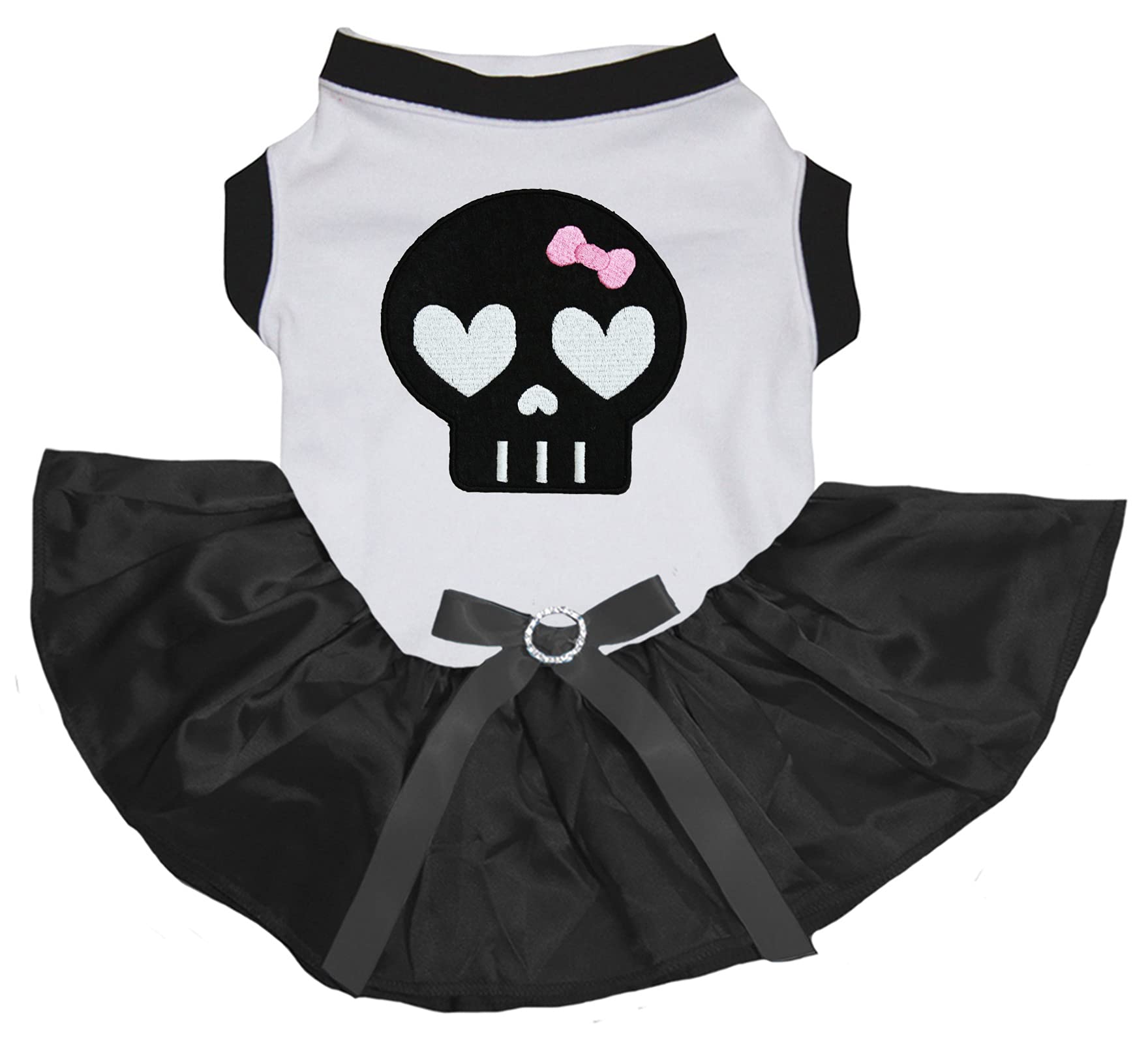 Petitebella Black Skull Face Puppy Dog Dress (White/Black, Medium)