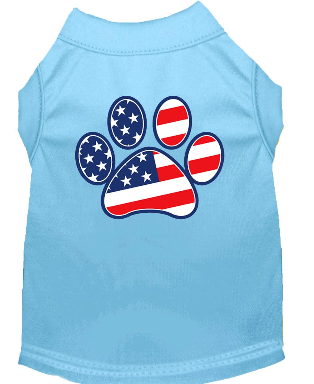 Pet Dog & Cat Shirt Screen Printed, 'Patriotic Paw' Baby Blue Xs (0-3 Lbs.)