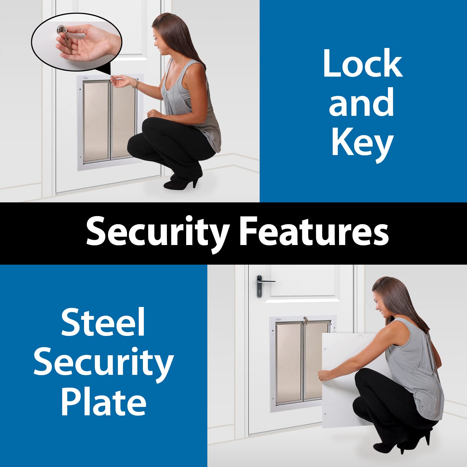 Plexidor Performance Pet Doors For Dogs And Cats - Door Mount Dog Door With Lock And Key - White, X-Large Sizes