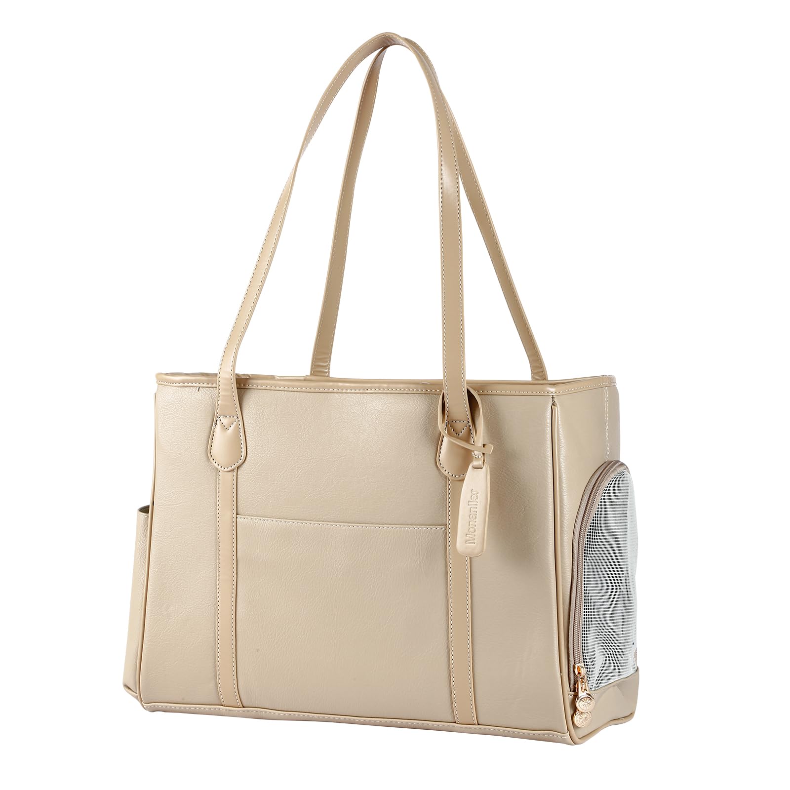 Monanller Stylish Dog Purse Carrier, Leather Pet Carrier Bag For Small Dogs Cats Puppy, Airline Approved Soft-Sided Carrier Ivor