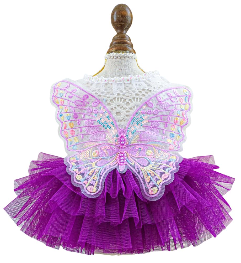 Marupet Fashion Sweet Puppy Dog Blingbling Princess Skirt Pet Dog Lace Cake Camisole Tutu Dress B-Purple S