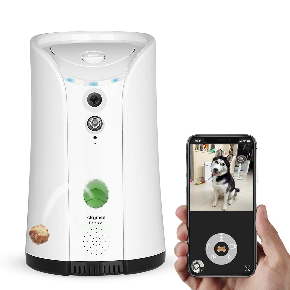 SKYMEE Dog camera Treat Dispenser, WiFi Remote Pet camera with Two-Way Audio and Night Vision, compatible with Alexa