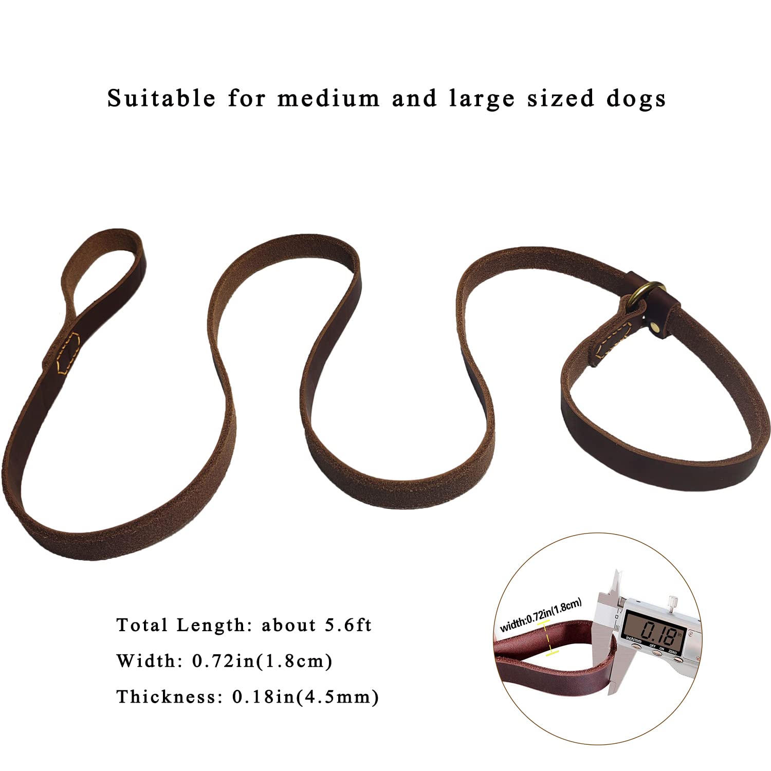 Lwbmg 5.6Ft Leather Dog Leash, Real Leather Slip Lead, Soft Adjustable Dog Training Leash For Small To Large Dogs, Brown