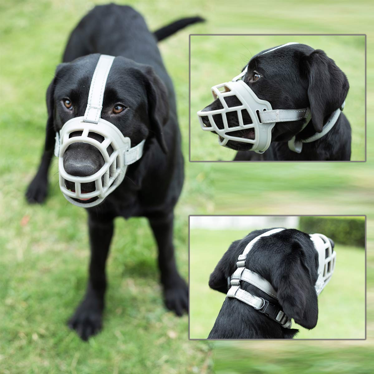 Dog Muzzle, Soft Silicone Basket Muzzle for Dogs, Allows Panting and Drinking, Prevents Unwanted Barking Biting and Chewing, Inc