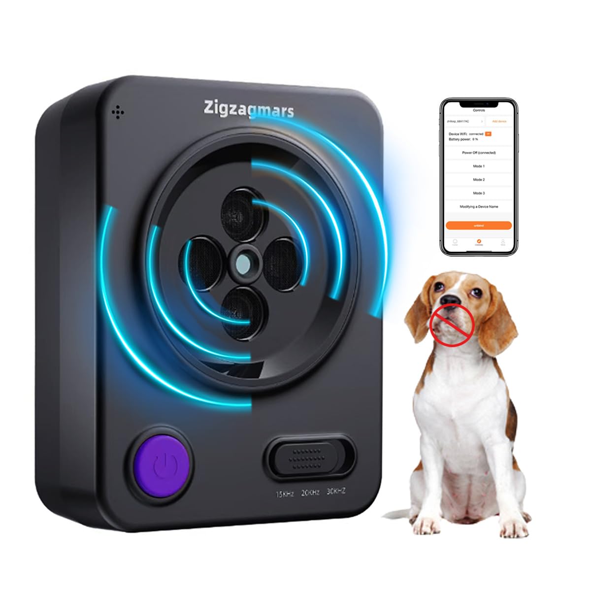 Zigzagmars Anti Barking Device For Dogs, Ultrasonic Dog Barking Control With Auto & App Mode, Rechargeable, Rainproof Sonic Dete