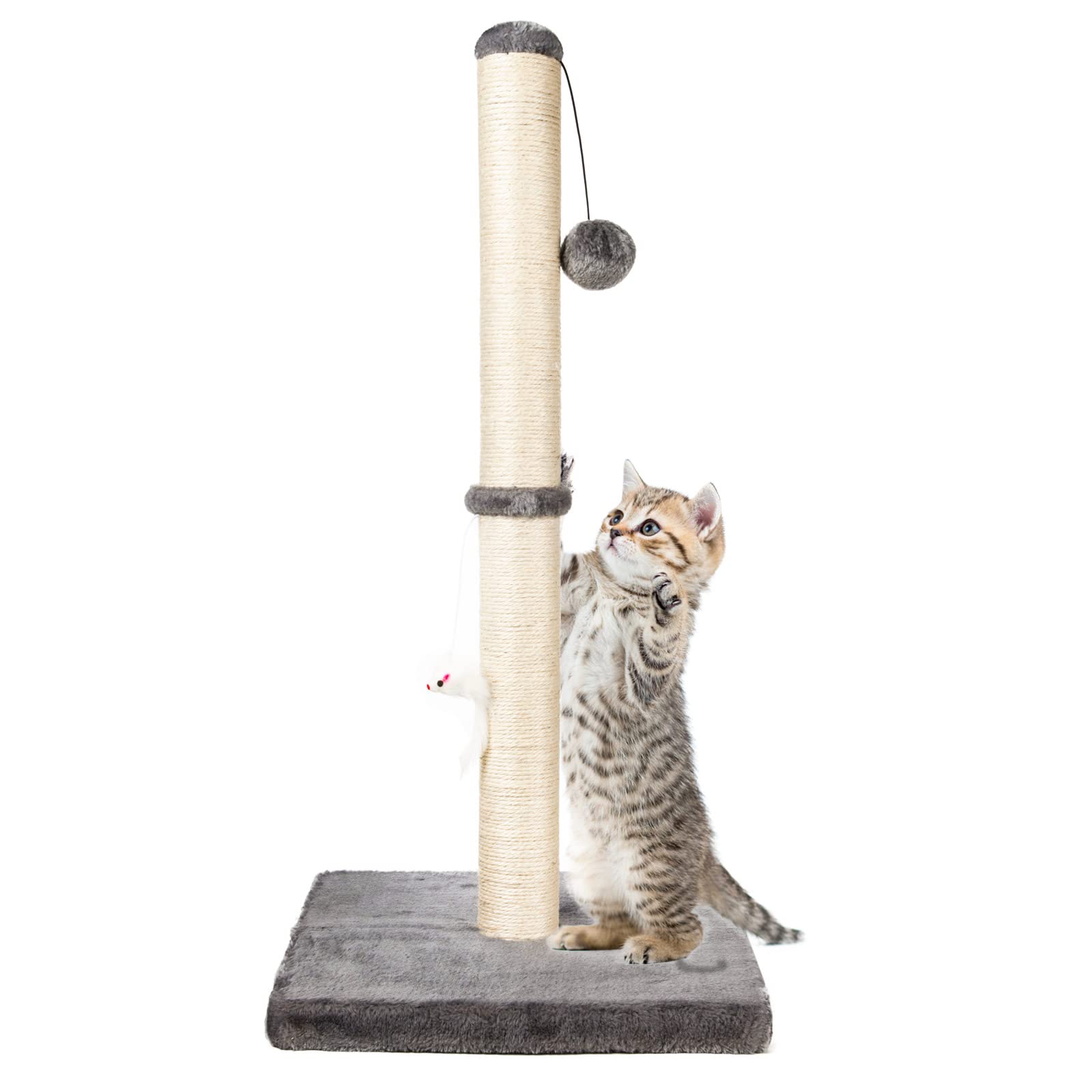 MeowHomm 32   Tall Cat Scratching Post Cat Scratcher with Hanging Ball, Durable Cat Scratching Post for Indoor with Sisal Rope