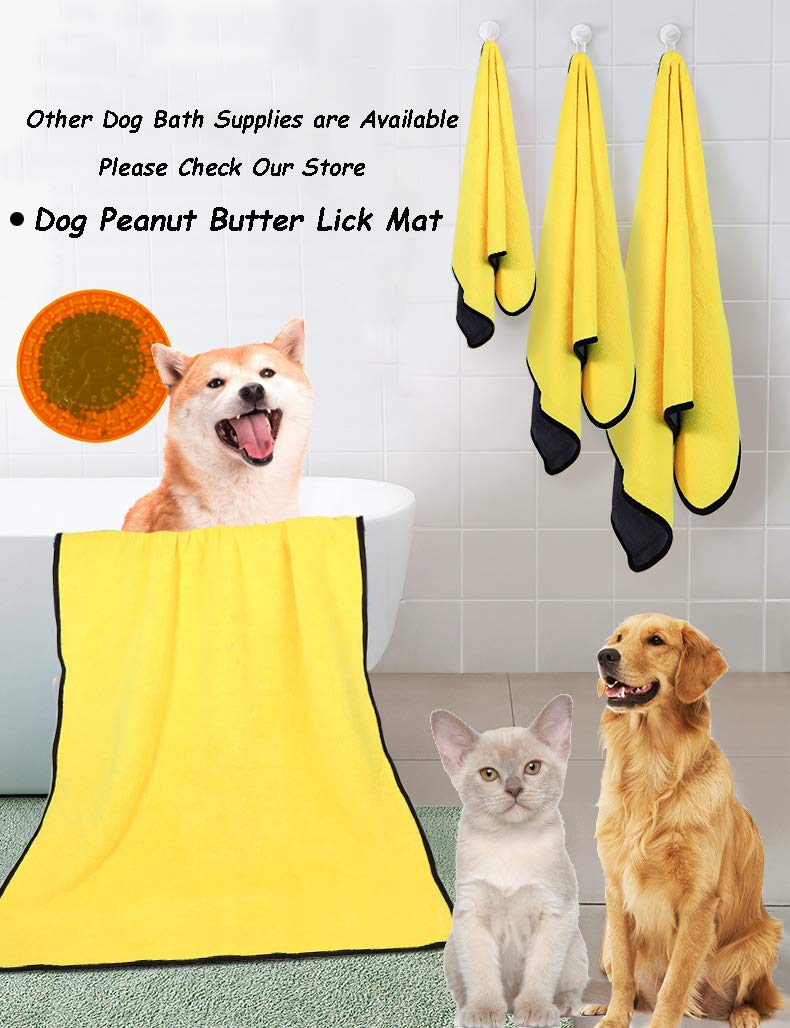 Kwispel Dog Bath Towel - Super Absorbent Microfiber Dog Towel For Small Medium Large Dogs And Cat, Yellow & Grey 19.7' X 39.4'