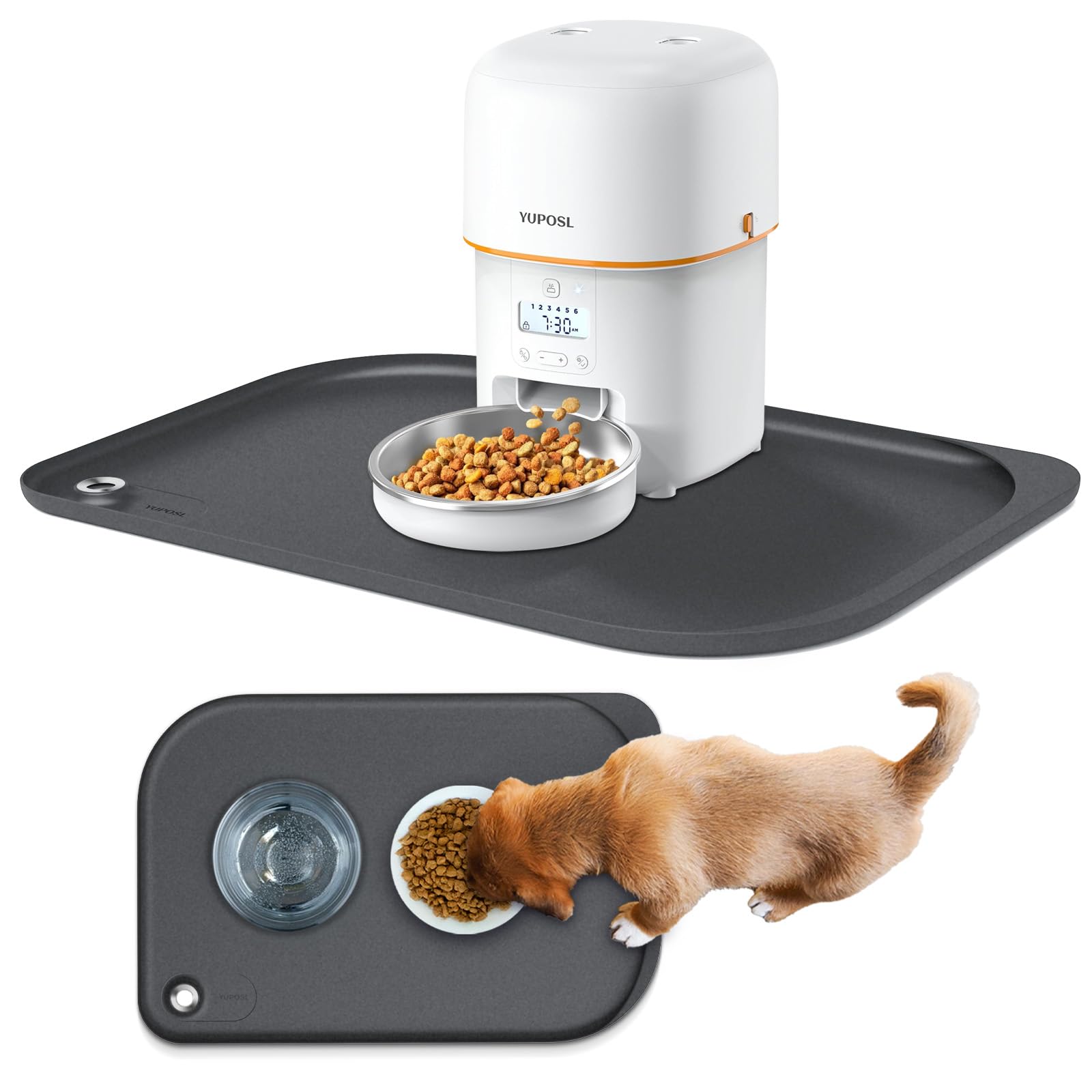 Silicone Pet Feeding Mat With Metal Ring, Waterproof, 23X15 In, Pet Feeding Mats, Raised Edges To Prevent Spills, Dogs And Cats 