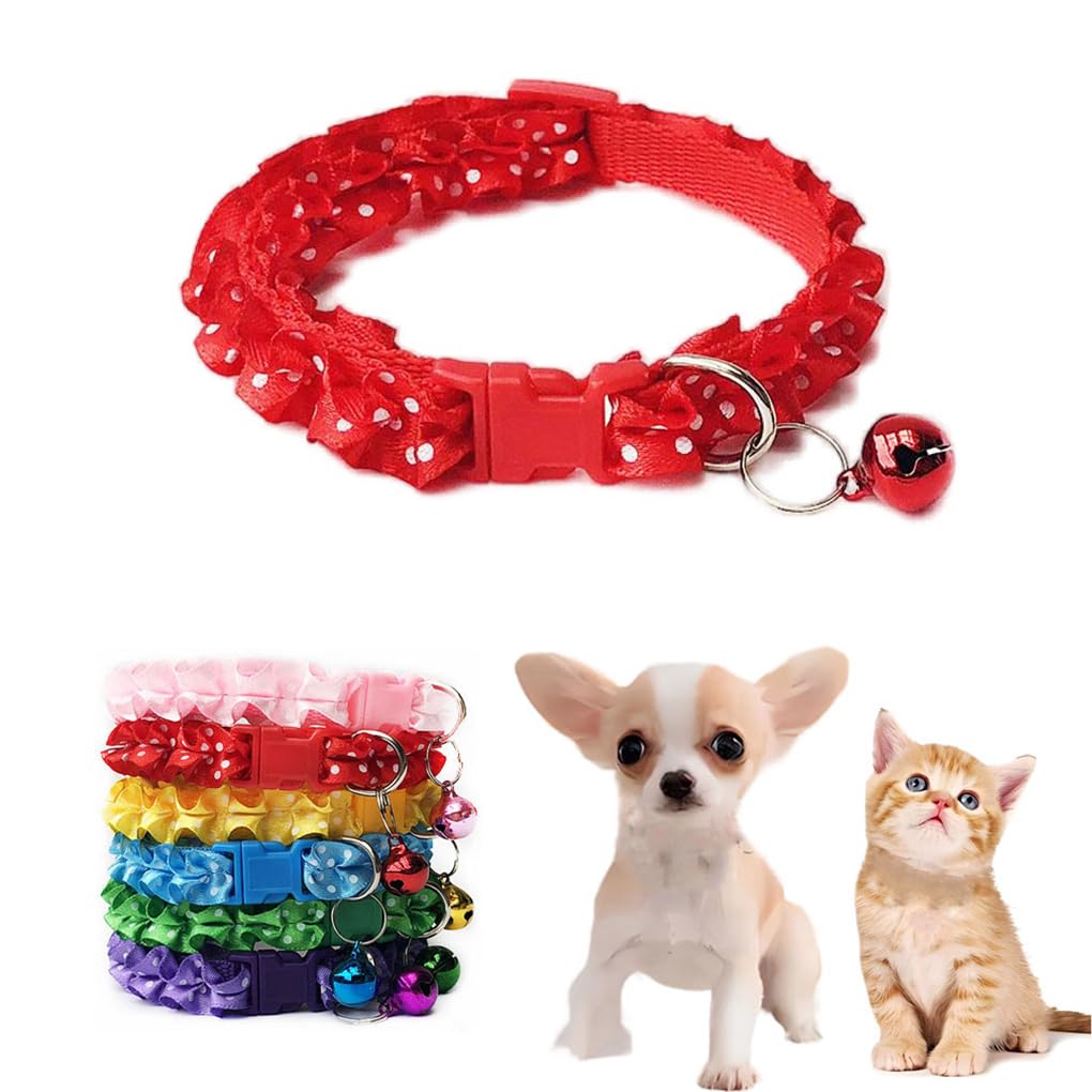 Red Dog Collar Xs, Kitten Bell Collar Girl Puppy Collar Lace Adjustable For Xxs Xs Small Pet Dogs Cats Animal Litter Tiny Female