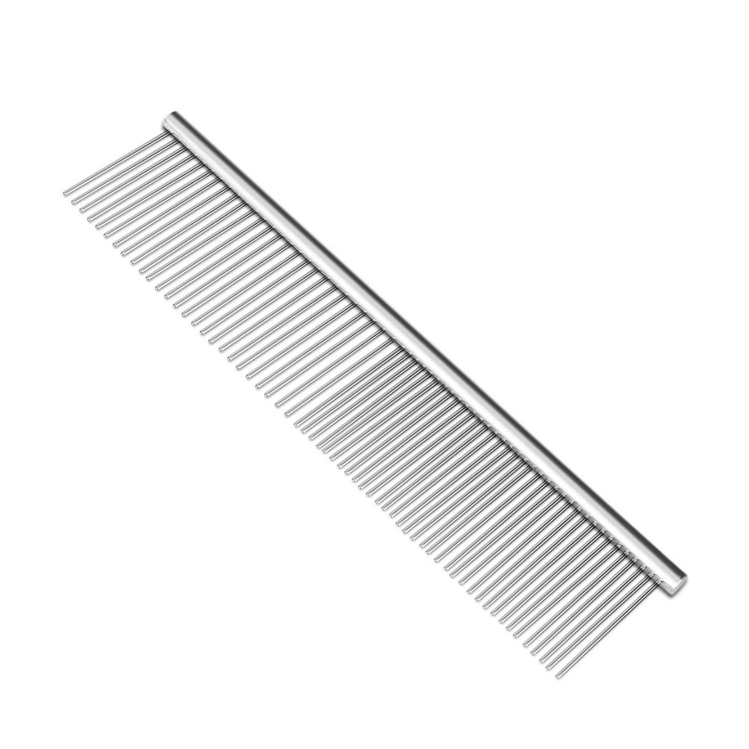 Flexzion Dog Comb, Stainless Steel Grooming Tool, 7 Inch, 45mm Teeth