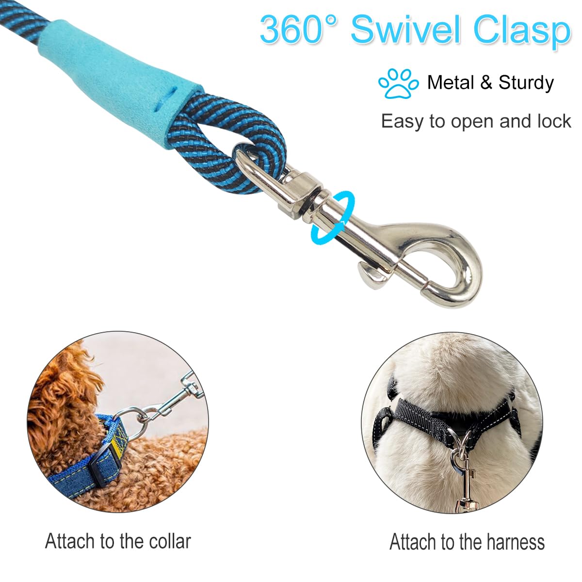 Boswany Small Dog Leash 7Ft, Lightweight Nylon Rope Leash For Puppy Pets, Cats, Small Animals Medium Dogs Walking, Blue