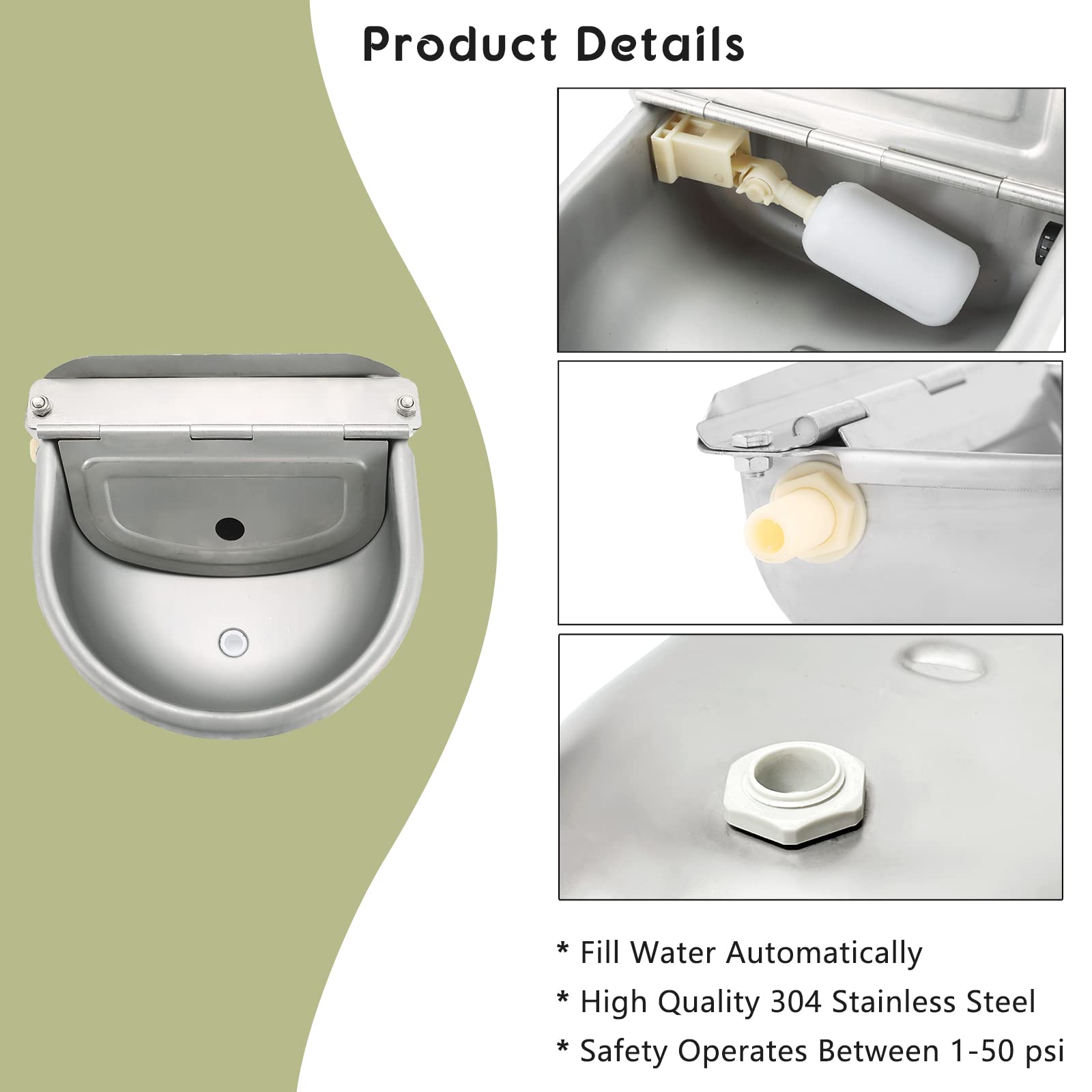 Natgai Automatic 304 Stainless Steel Waterer Bowl, Automatic Cow Drinking Water Bowl With Float Valve Water Trough Farm Grade For Horse Cattle Goat Sheep Dog (With Drainage Hole)