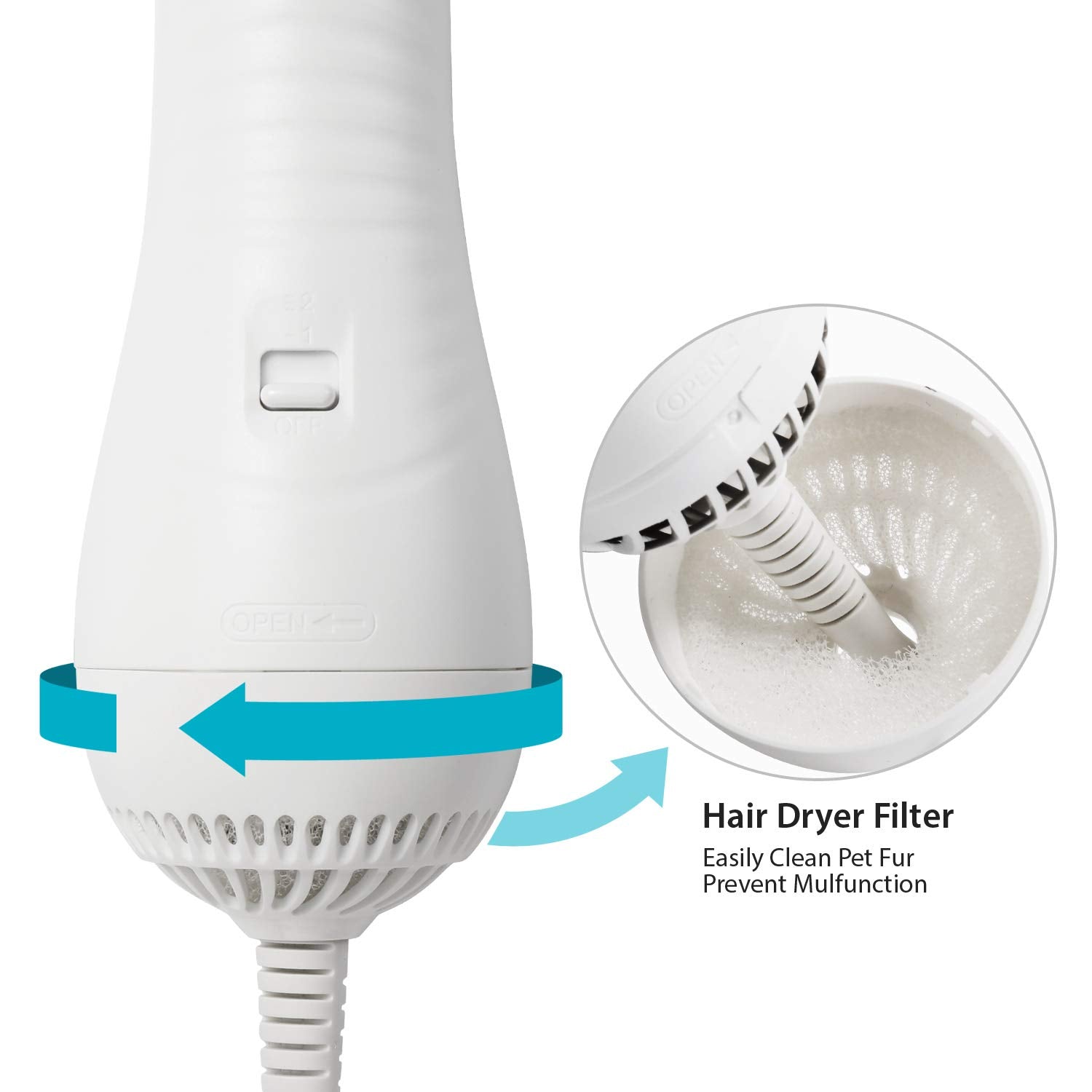 Ipettie Pet Hair Dryer With Slicker Brush, Quiet, 2 Heat Settings Professional Home Grooming Furry Portable Drying Blower For Sh