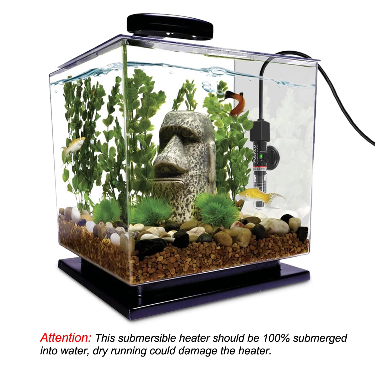 Pulaco 25W Small Aquarium Submersible Betta Heater With Free Thermometer Strip, Under 6 Gallon Fish Tanks (Preset Temperature 78