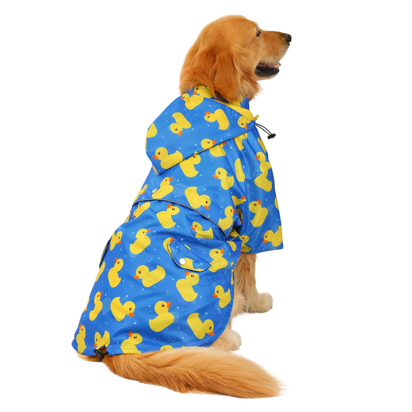 HDE Dog Raincoat - Double Layer Zip Jacket with Hood, XL, Ducks Blue, Polyester, Model HDE-58186
