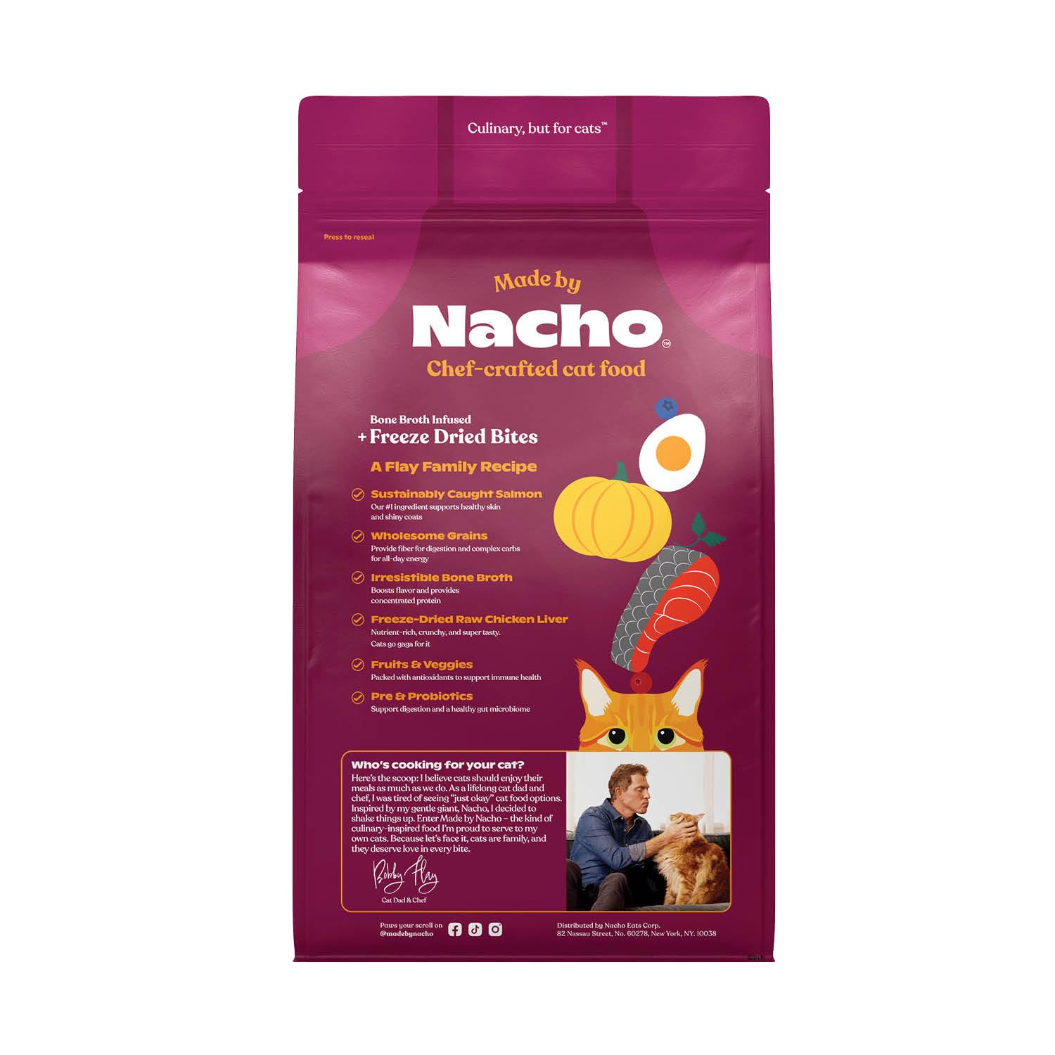 Made by Nacho Dry Cat Kibble 4lb Bag, High Protein Premium Cat Food with Freeze Dried Pieces, Sustainably-Caught Salmon, Whitefi
