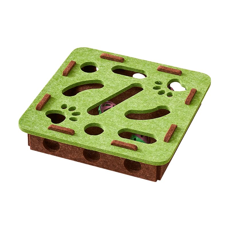 BZDBZD Interactive Cat Puzzle Feeder Toy - Felt Maze Box with 3 Jingle Balls for Indoor Cats, Kittens - Mental Stimulation, Slow