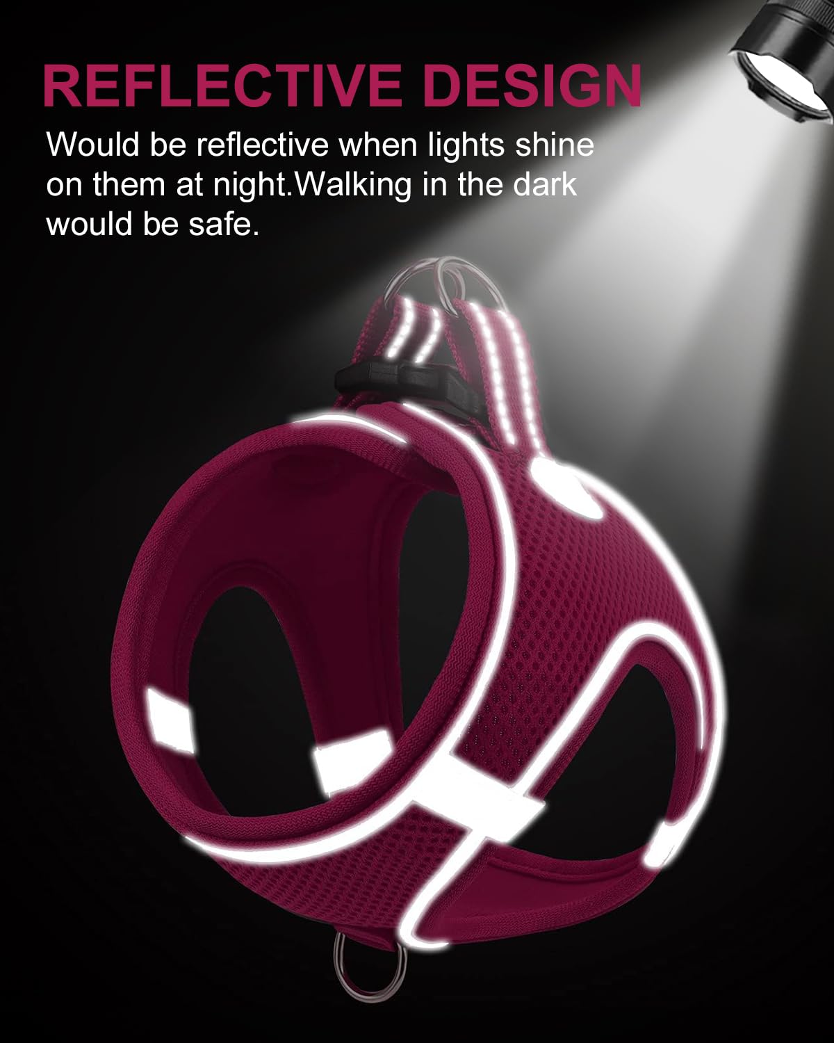 Joytale Step In Dog Harness,12 Colors,Breathable Mesh Vest Harness,Reflective Soft Padded Harnesses For Small And Medium Dogs,Hotpink,L