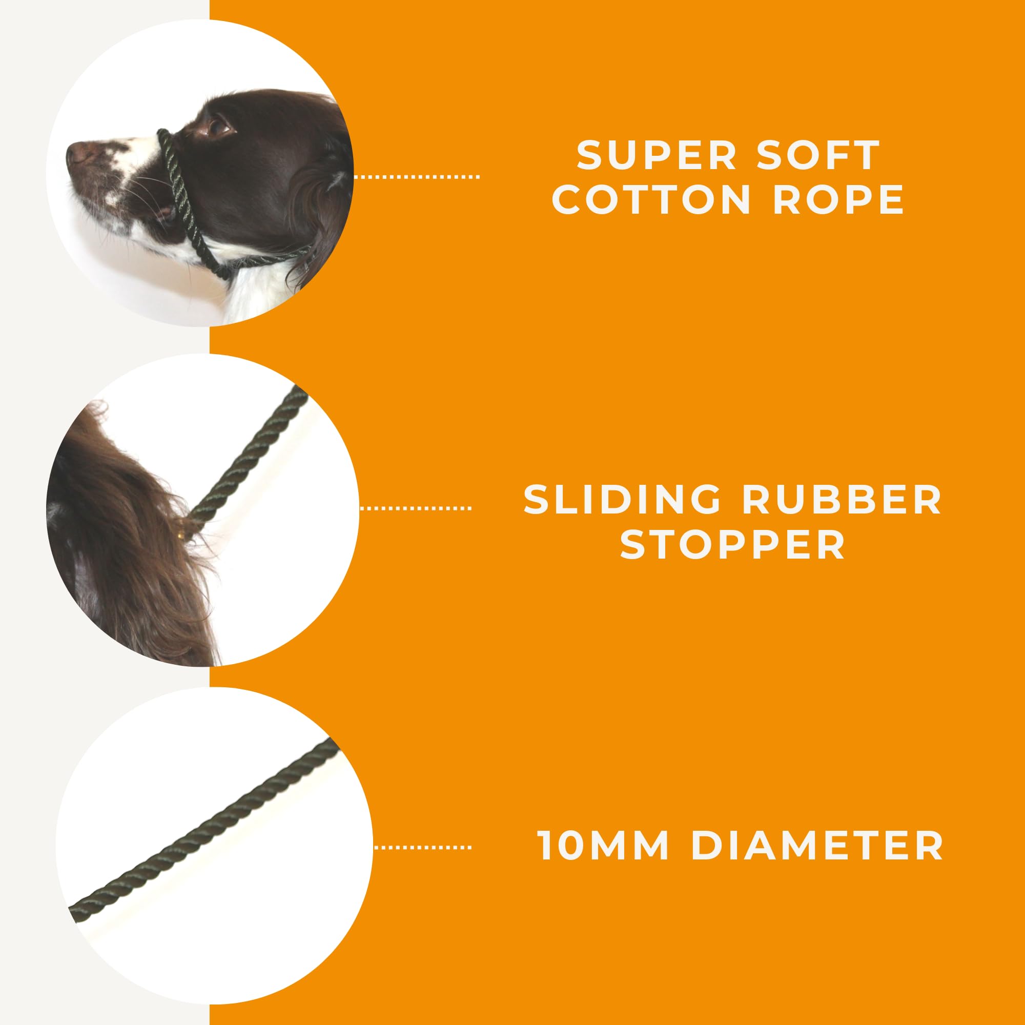 Dog & Field Figure 8 Anti-Pull Rope Leash/Halter/Head Collar/Harness - (Olive Green) Soft Cotton Rope - One Size Fits All - Fitting Instructions Included - Comfortable, Kind, No More Pulling!