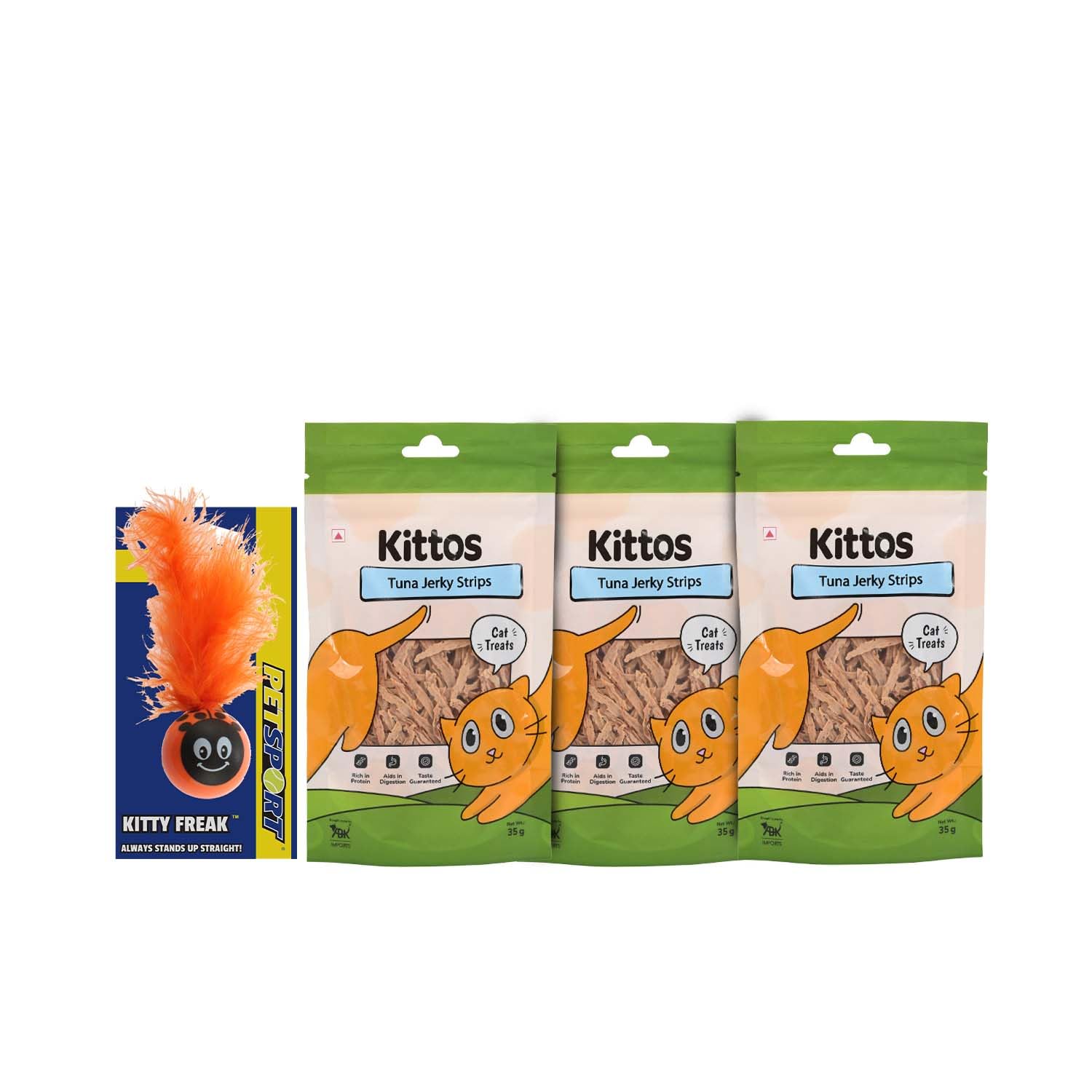 Combo Of Petsport Kitty Freak Ladybug Interactive Cat Toy, 5 Cm  1 Pc And Kittos Nutrient Rich Tuna Jerky Strips Cat Treats, 35