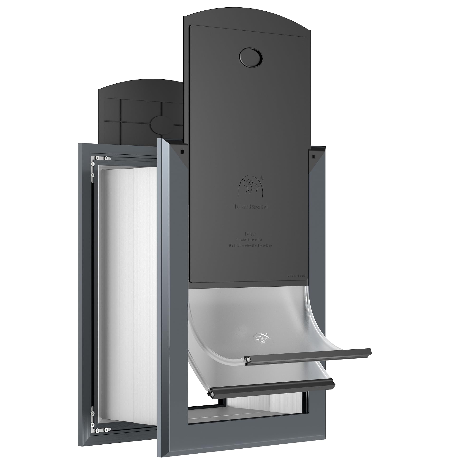 Freestanding Xl Dog Door For Wall, Extra Large Dog Door With Heavy Duty Aluminum Frame, Telescoping Tunnel, Double Magnetic Flap