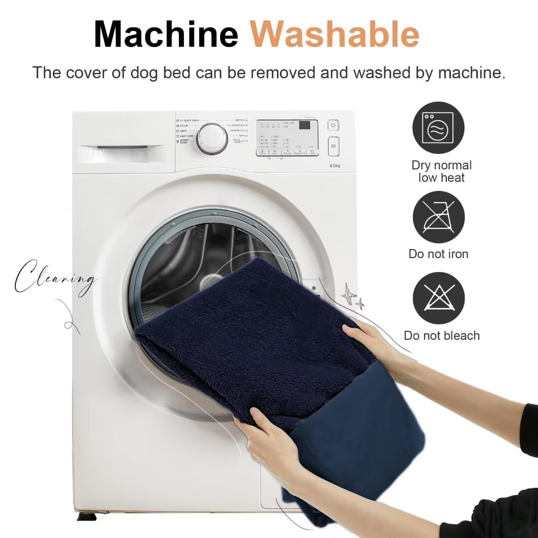 Large Dog Bed Orthopedic Washable: Beds Bolster Xl Bed Big Xlarge Dogs Memory Foam Sofa Couch Waterproof Removable Cover - Navy Blue
