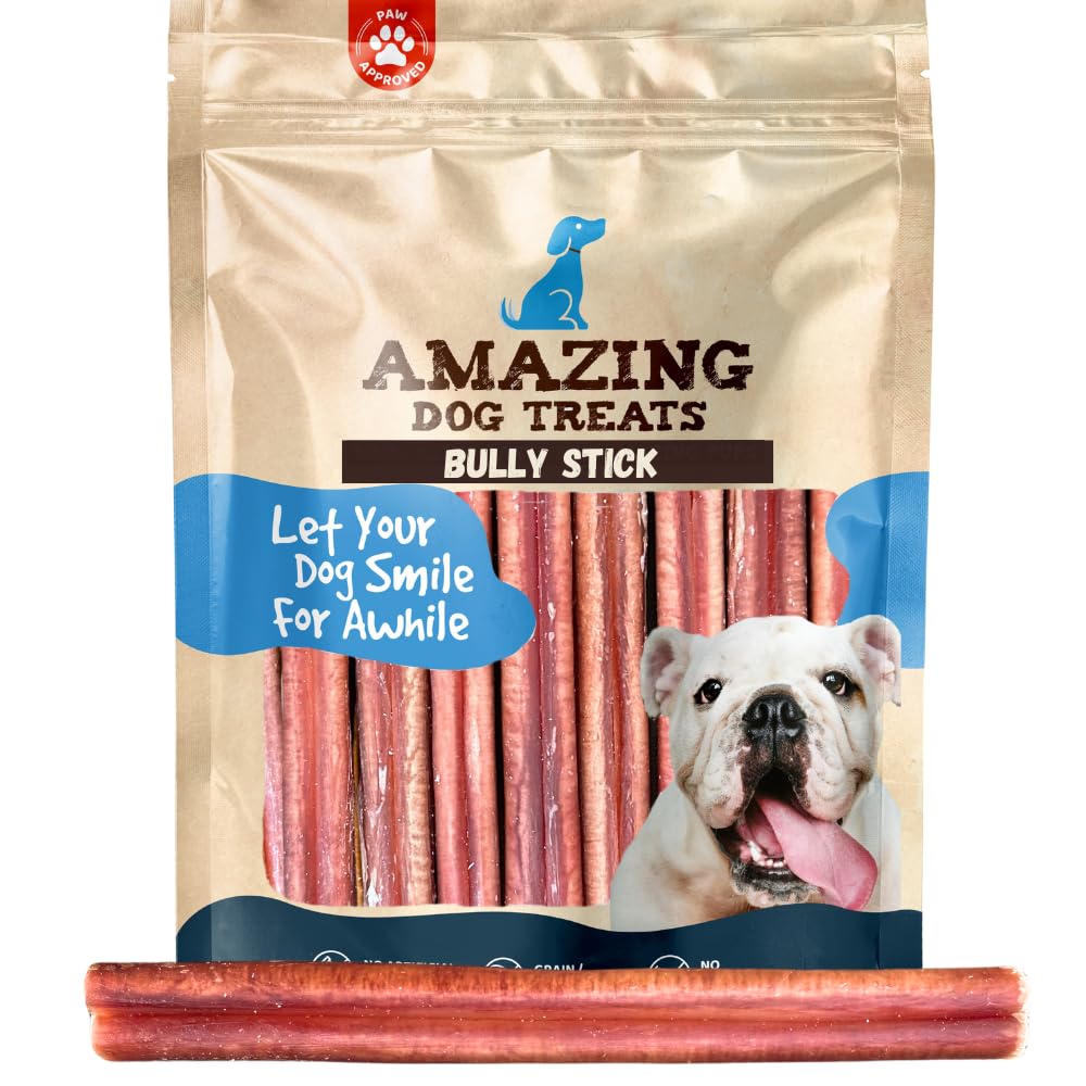 Amazing Dog Treats - 6 Inch Medium Size Bully Sticks (20 Count) - Bulk Bully Sticks for Dogs - No Hide Bully Stick Dog Bones