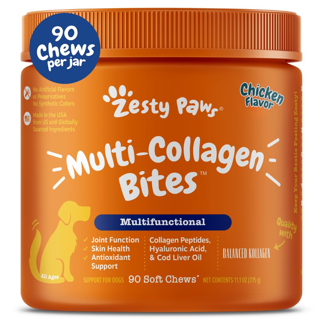 Zesty Paws Multi Collagen Soft Chews for Dogs - for Hip, Joint & Cartilage Support + Skin Health - with Collagen - Plus Eggshell
