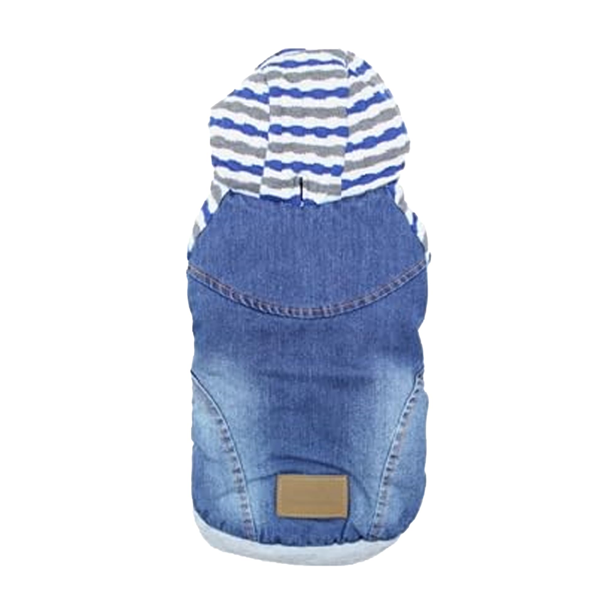 Parisian Pet Basic Dog Hoodie Lightweight Denim Striped Sweatshirt Pullover Hoodie For Dogs, Blue Cotton Clothes With Leash Hole